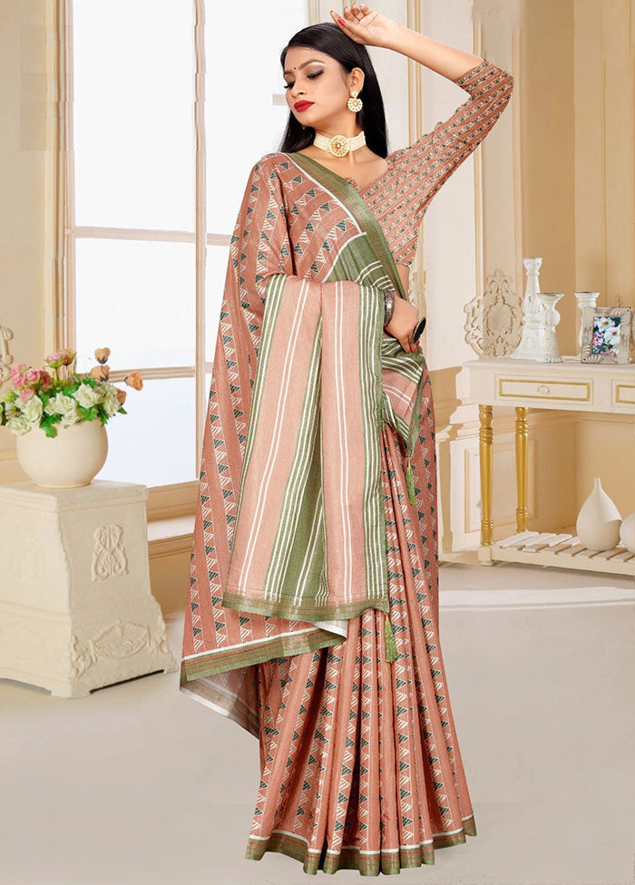 Peach Spun Silk Saree With Blouse Piece - Indian Silk House Agencies