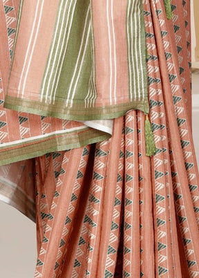 Peach Spun Silk Saree With Blouse Piece - Indian Silk House Agencies