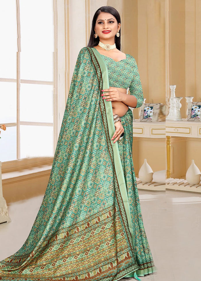 Light Green Spun Silk Saree With Blouse Piece - Indian Silk House Agencies