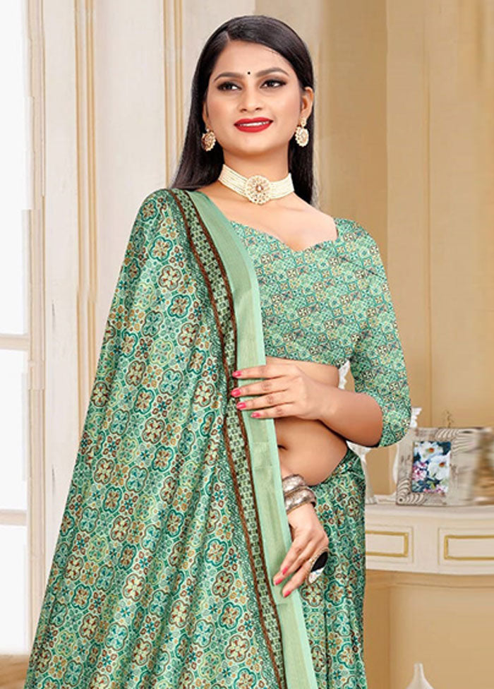 Light Green Spun Silk Saree With Blouse Piece - Indian Silk House Agencies