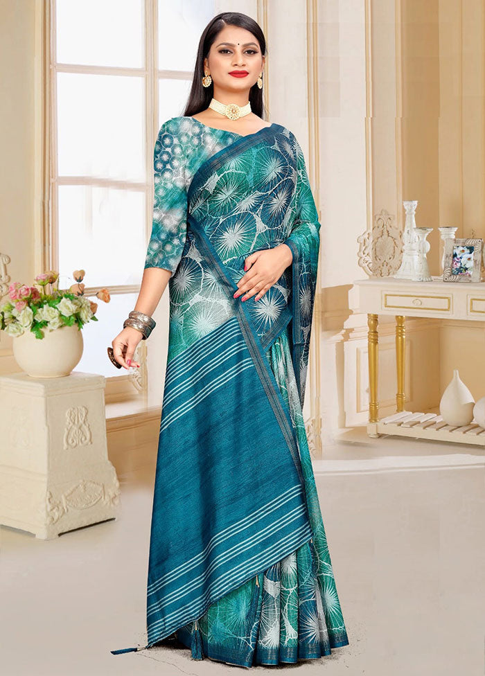 Light Blue Spun Silk Saree With Blouse Piece - Indian Silk House Agencies