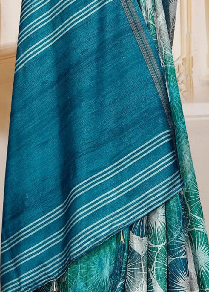 Light Blue Spun Silk Saree With Blouse Piece - Indian Silk House Agencies