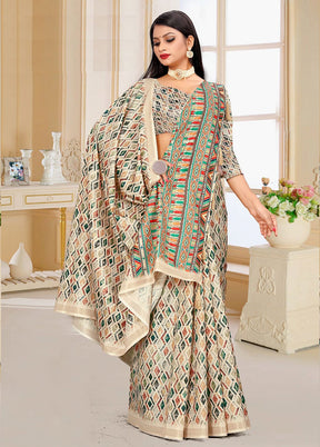 Cream Spun Silk Saree With Blouse Piece - Indian Silk House Agencies