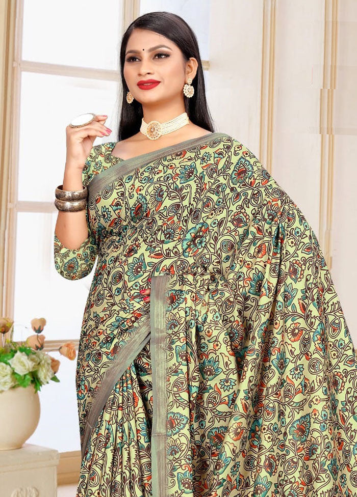 Lime Yellow Spun Silk Saree With Blouse Piece - Indian Silk House Agencies