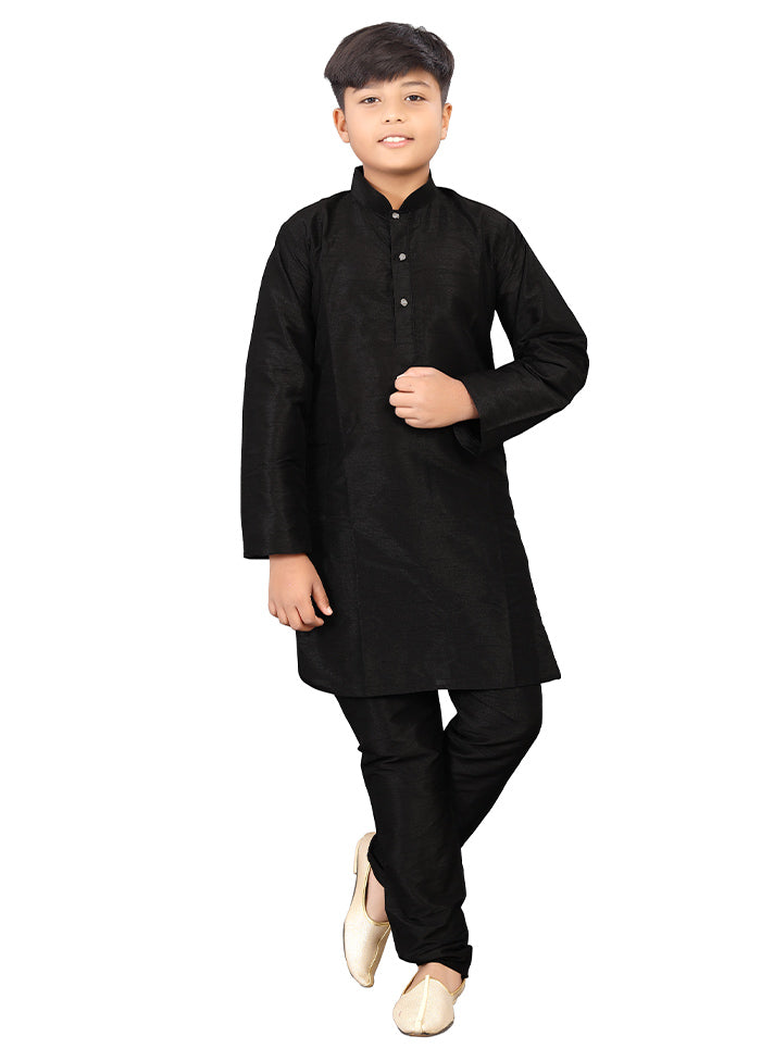 2 Pc Black Pure Silk Kurta Pajama Set - Indian Silk House Agencies
