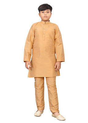2 Pc Golden Pure Silk Kurta Pajama Set - Indian Silk House Agencies