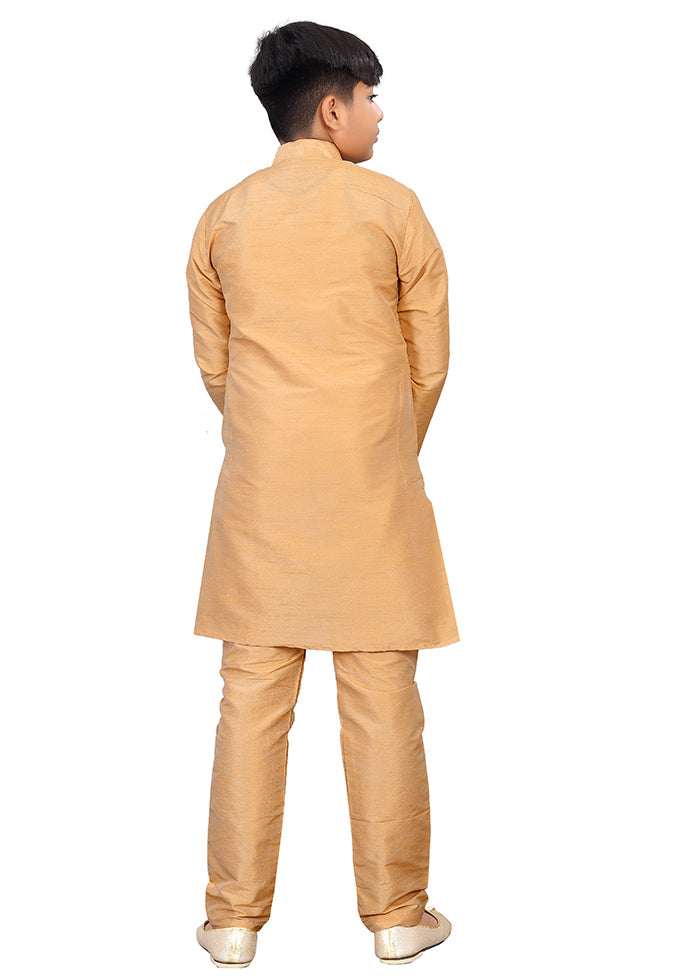 2 Pc Golden Pure Silk Kurta Pajama Set - Indian Silk House Agencies