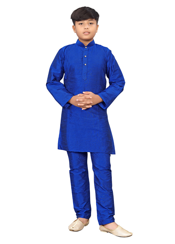 2 Pc Royal Blue Pure Silk Kurta Pajama Set - Indian Silk House Agencies
