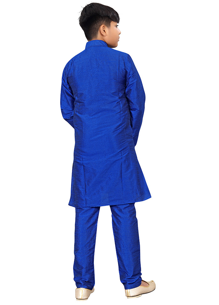 2 Pc Royal Blue Pure Silk Kurta Pajama Set - Indian Silk House Agencies