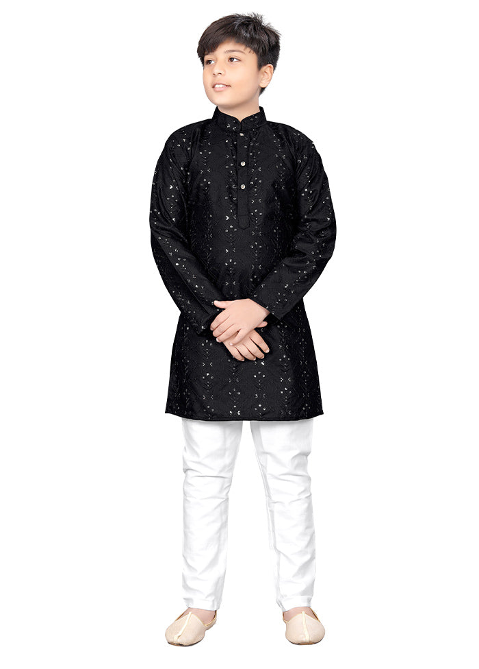 2 Pc Black Pure Silk Kurta Pajama Set - Indian Silk House Agencies
