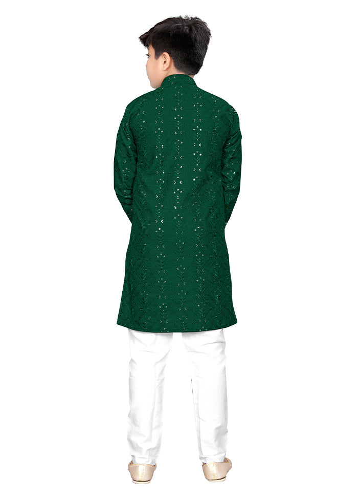 2 Pc Green Pure Silk Kurta Pajama Set - Indian Silk House Agencies