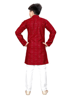 2 Pc Maroon Pure Silk Kurta Pajama Set - Indian Silk House Agencies