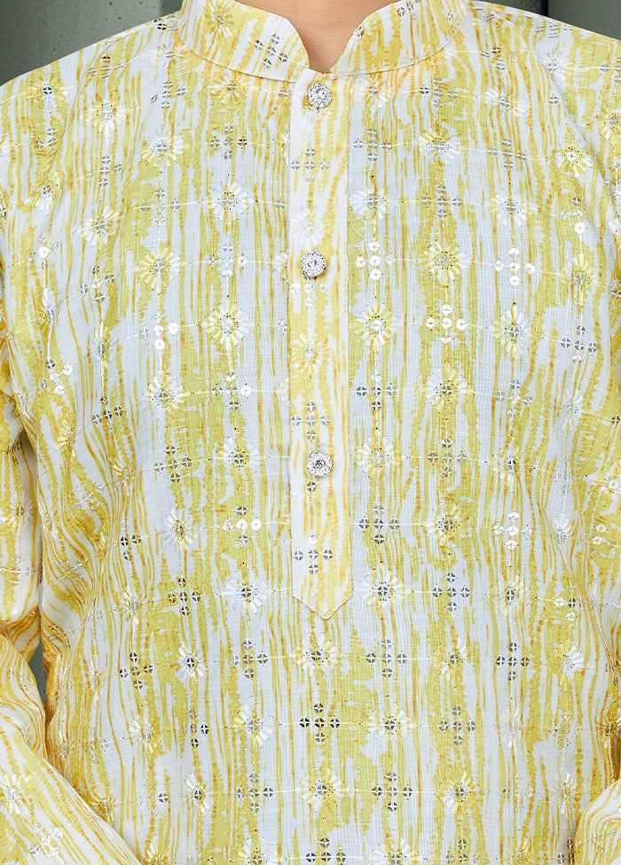 2 Pc Light Yellow Cotton Kurta Pajama Set - Indian Silk House Agencies