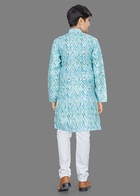 2 Pc Pista Green Cotton Kurta Pajama Set - Indian Silk House Agencies