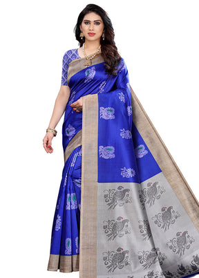 Blue Spun Silk Woven Saree With Blouse Piece - Indian Silk House Agencies