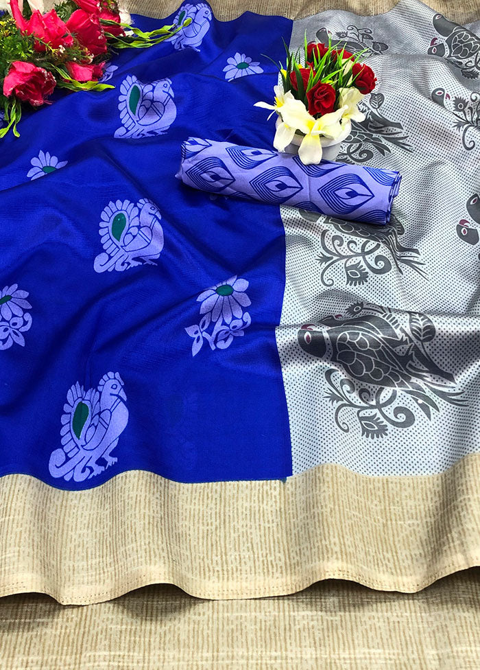 Blue Spun Silk Woven Saree With Blouse Piece - Indian Silk House Agencies