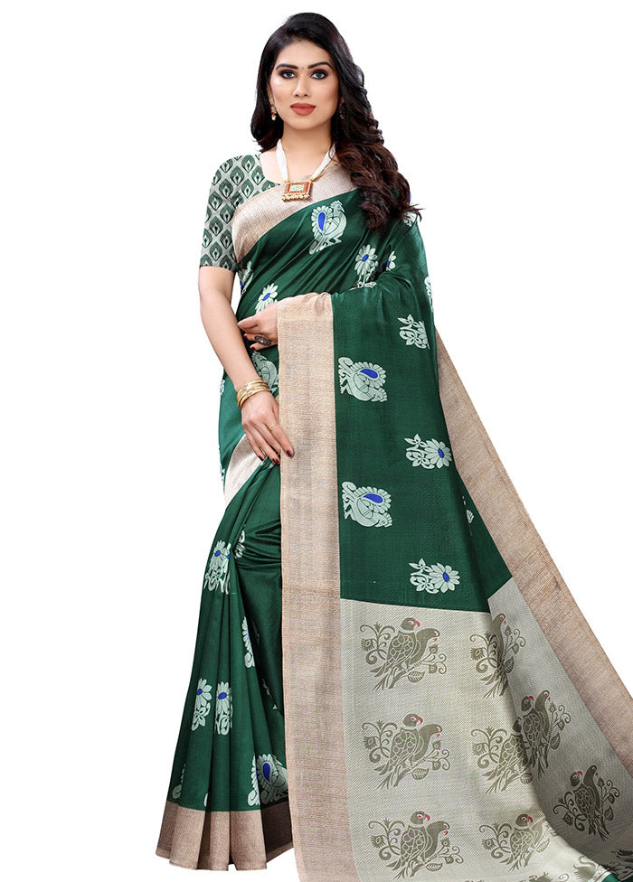 Green Spun Silk Woven Saree With Blouse Piece - Indian Silk House Agencies