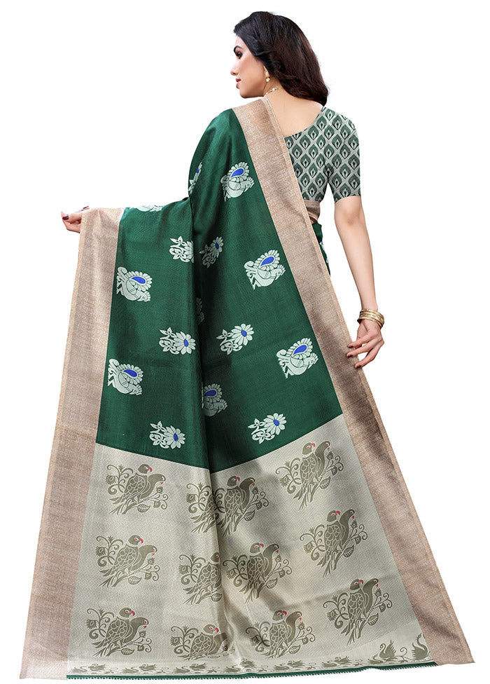 Green Spun Silk Woven Saree With Blouse Piece - Indian Silk House Agencies