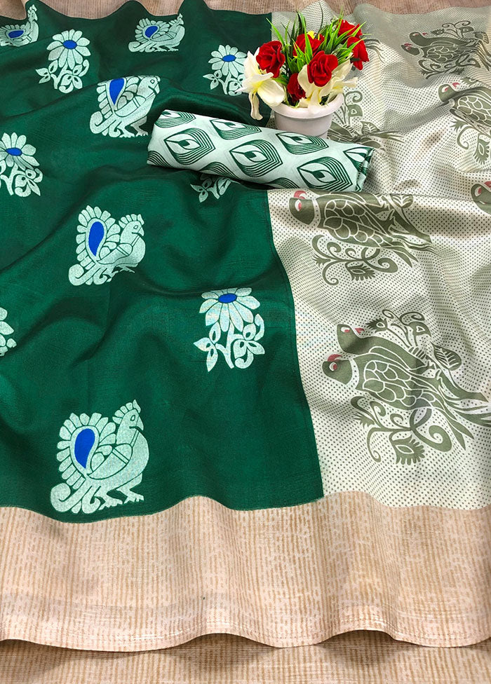 Green Spun Silk Woven Saree With Blouse Piece - Indian Silk House Agencies