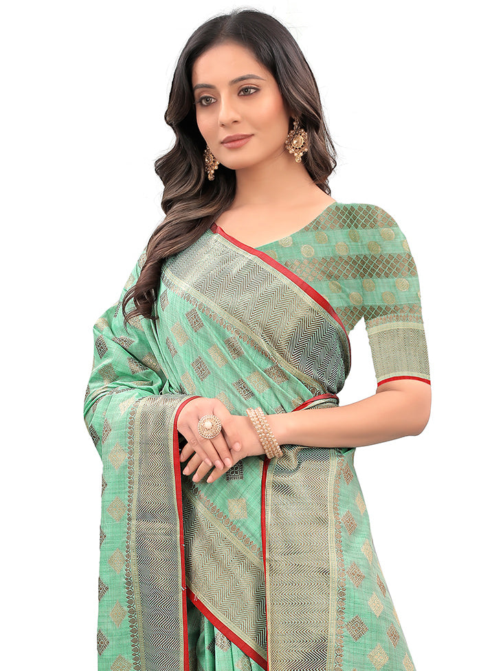 Sea Green Spun Silk Saree With Blouse Piece - Indian Silk House Agencies