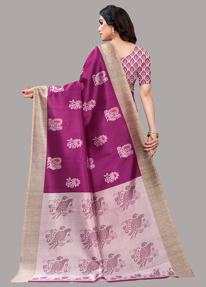 Magenta Spun Silk Woven Saree With Blouse Piece - Indian Silk House Agencies