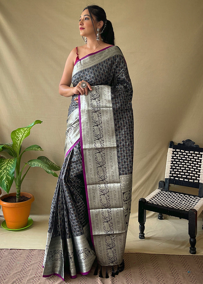 Black Dupion Silk Zari Work Saree With Blouse - Indian Silk House Agencies