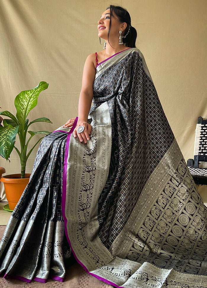 Black Dupion Silk Zari Work Saree With Blouse - Indian Silk House Agencies