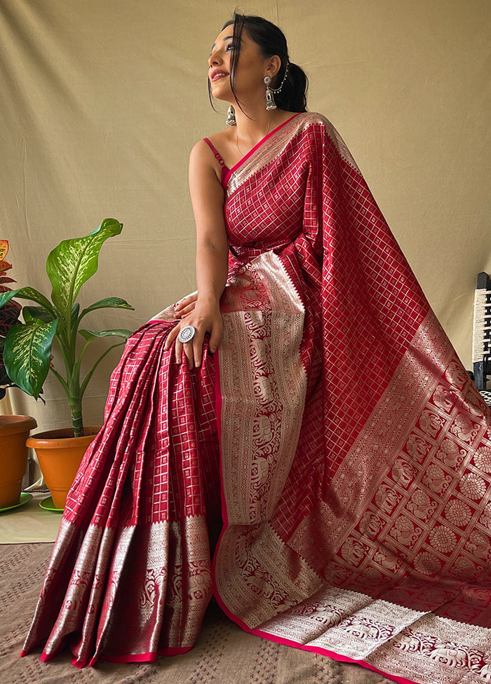 Maroon Dupion Silk Zari Work Saree With Blouse - Indian Silk House Agencies