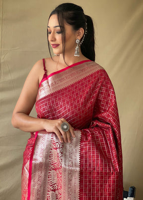 Maroon Dupion Silk Zari Work Saree With Blouse - Indian Silk House Agencies