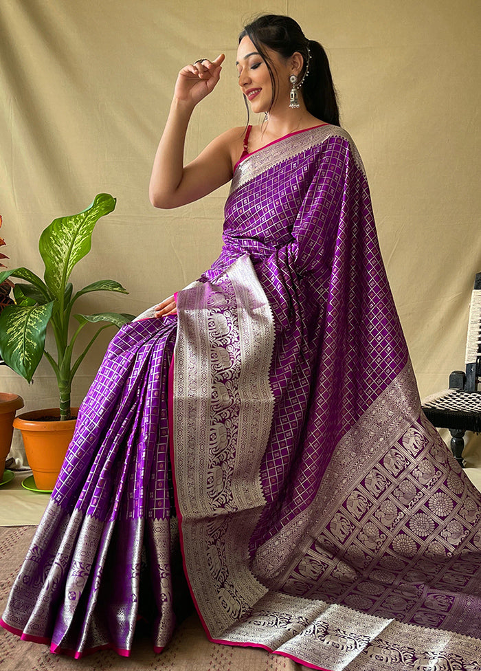 Purple Dupion Silk Zari Work Saree With Blouse - Indian Silk House Agencies