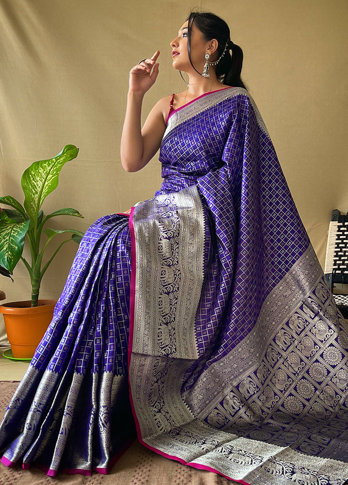 Violet Dupion Silk Zari Work Saree With Blouse - Indian Silk House Agencies