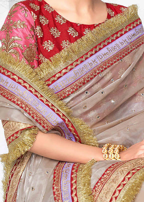 Mauve Embroidered Spun Silk Saree With Blouse Piece - Indian Silk House Agencies