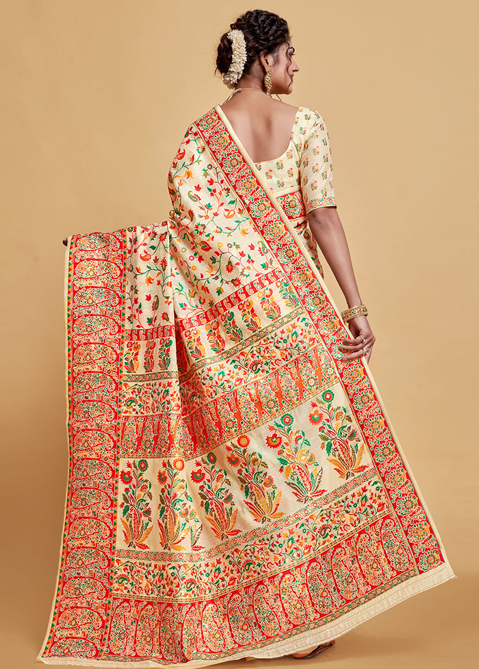 Beige Zari Woven Spun Silk Saree With Blouse Piece - Indian Silk House Agencies