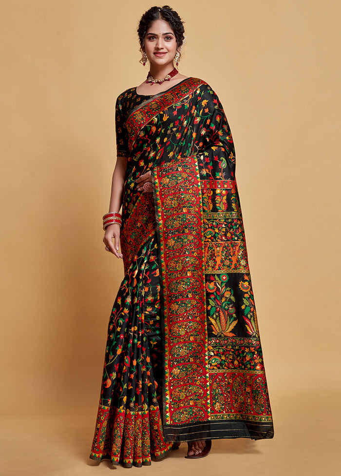 Black Zari Woven Spun Silk Saree With Blouse Piece - Indian Silk House Agencies