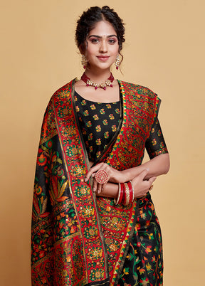 Black Zari Woven Spun Silk Saree With Blouse Piece - Indian Silk House Agencies