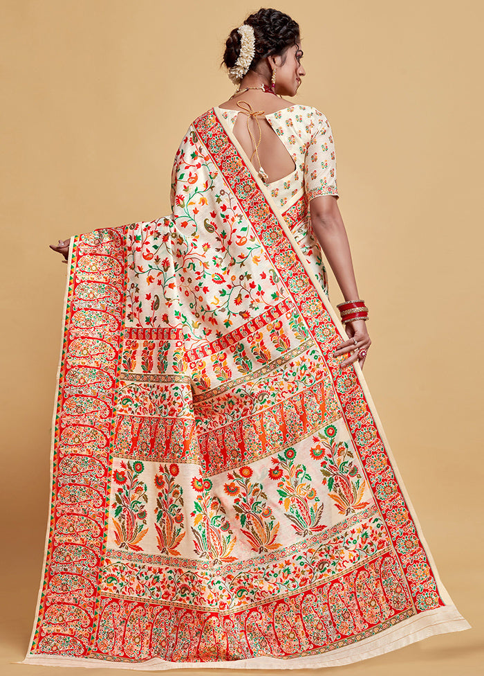 Off White Zari Woven Spun Silk Saree With Blouse Piece - Indian Silk House Agencies