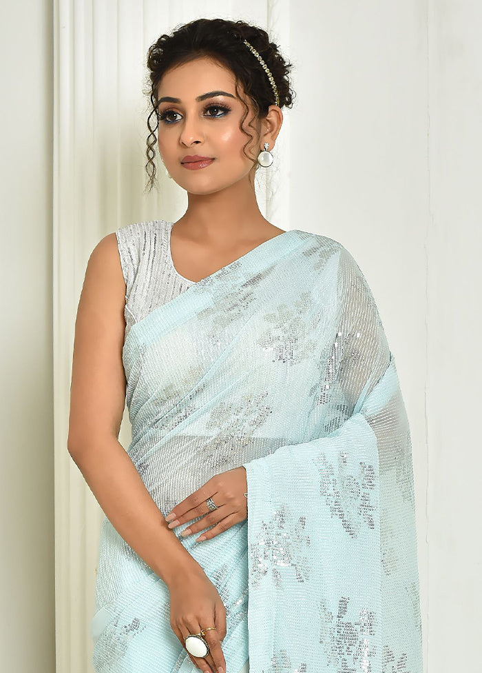 Sky Blue Spun Silk Saree With Blouse Piece - Indian Silk House Agencies