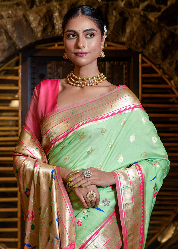 Pista Green Spun Silk Saree With Blouse Piece - Indian Silk House Agencies