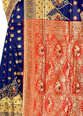 Blue Spun Silk Saree With Blouse Piece - Indian Silk House Agencies