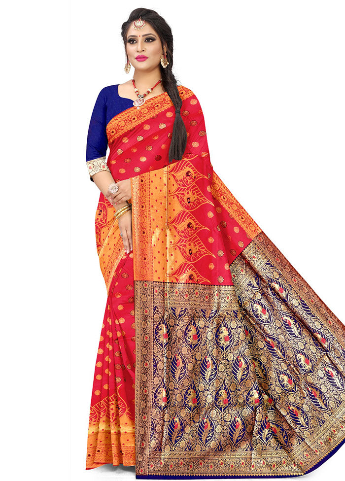Red Spun Silk Saree With Blouse Piece - Indian Silk House Agencies