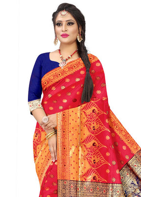 Red Spun Silk Saree With Blouse Piece - Indian Silk House Agencies