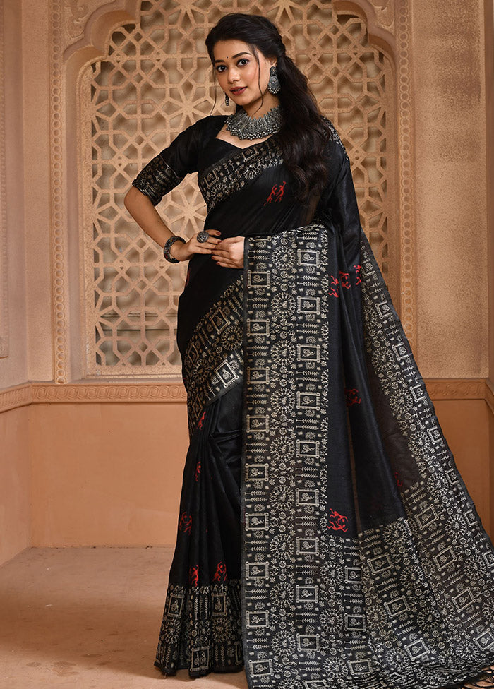 Black Chiffon Silk Saree With Blouse Piece - Indian Silk House Agencies