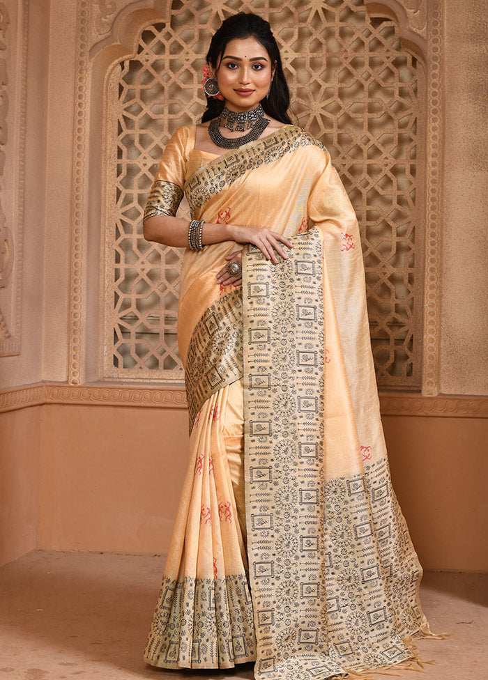 Light Orange Chiffon Silk Saree With Blouse Piece - Indian Silk House Agencies