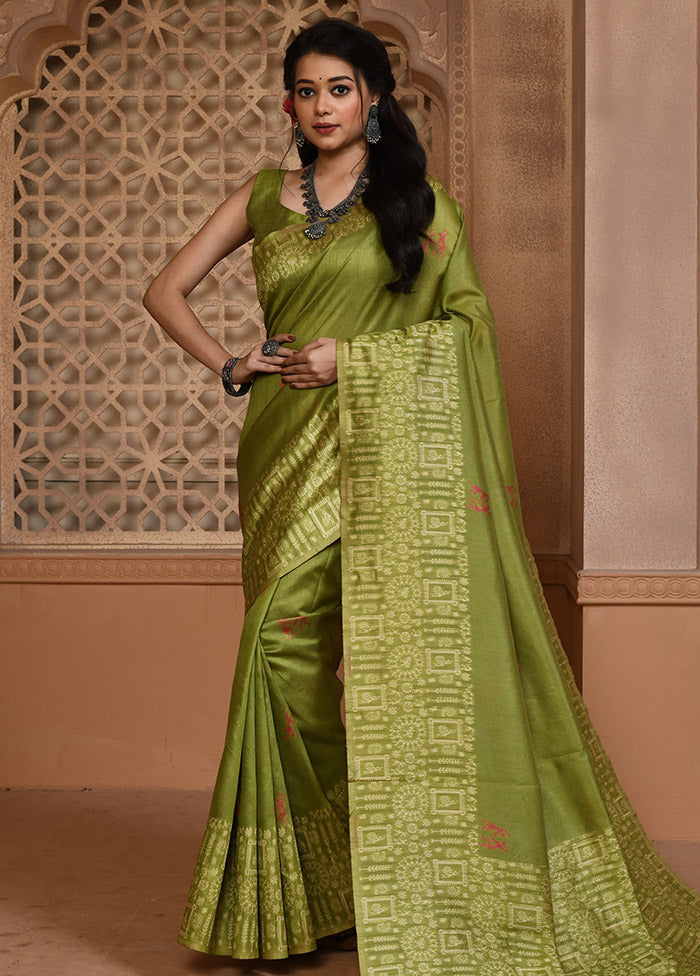 Mehendi Chiffon Silk Saree With Blouse Piece - Indian Silk House Agencies