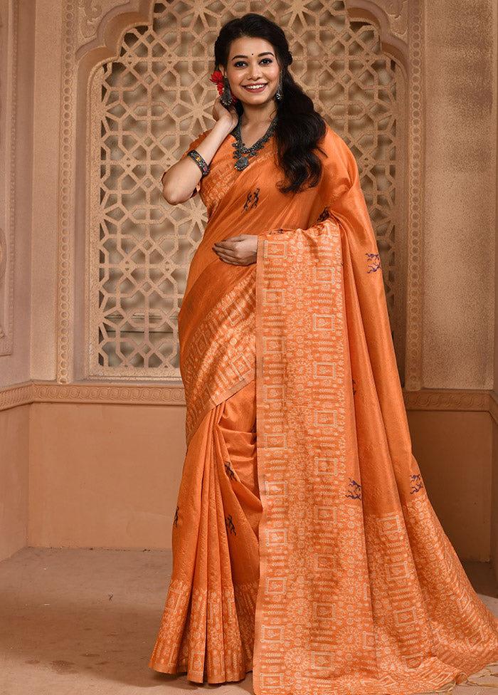 Orange Chiffon Silk Saree With Blouse Piece - Indian Silk House Agencies