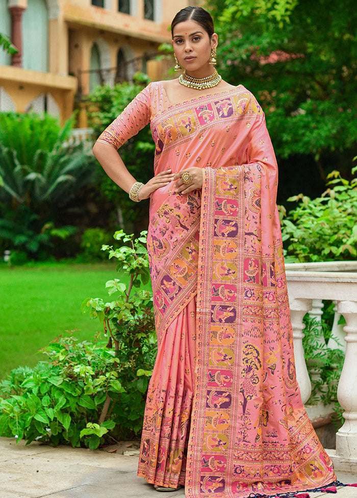 Baby Pink Spun Silk Saree With Blouse Piece - Indian Silk House Agencies