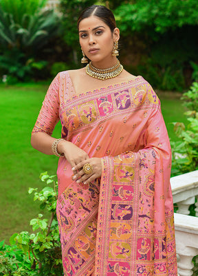 Baby Pink Spun Silk Saree With Blouse Piece - Indian Silk House Agencies