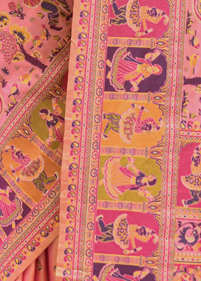 Baby Pink Spun Silk Saree With Blouse Piece - Indian Silk House Agencies