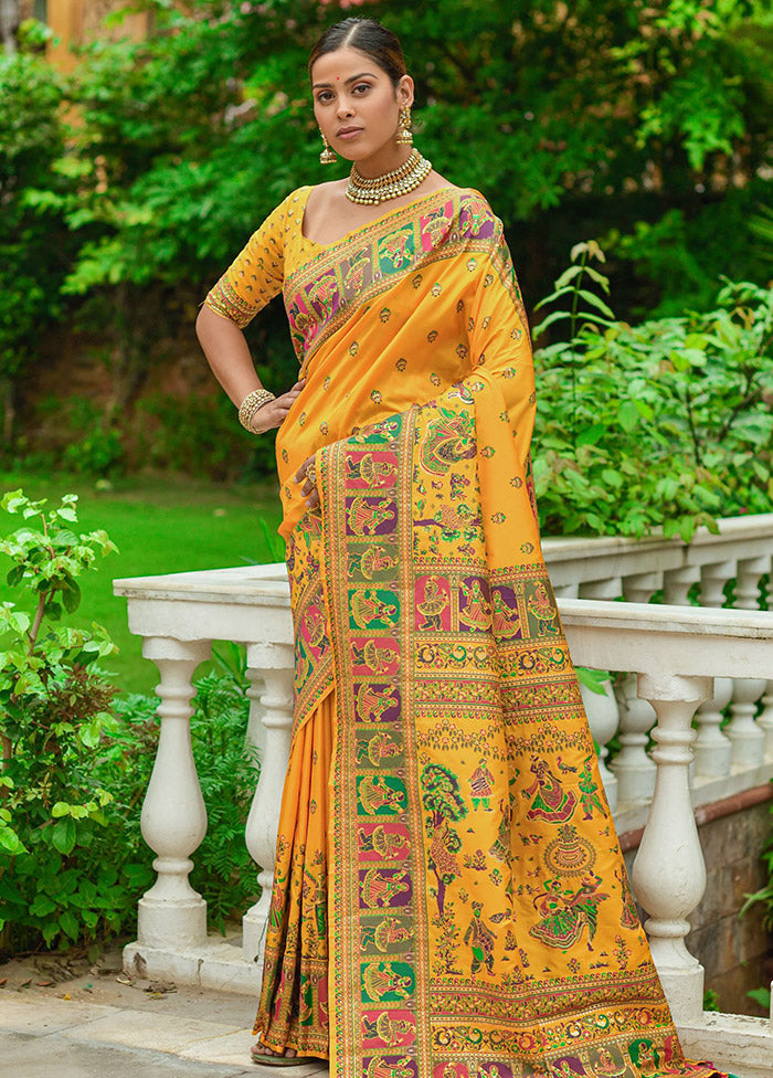 Yellow Spun Silk Saree With Blouse Piece - Indian Silk House Agencies