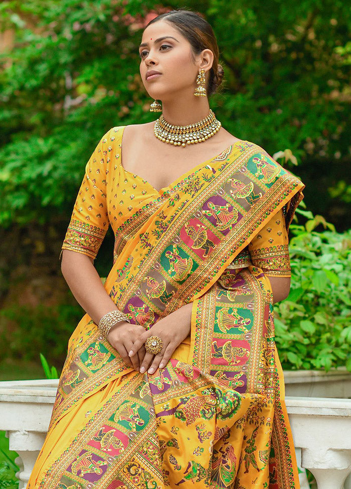 Yellow Spun Silk Saree With Blouse Piece - Indian Silk House Agencies